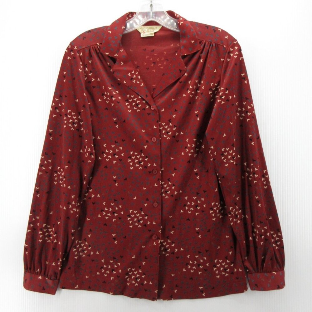 VINTAGE Sears Top 10 Perma Prest Blouse 70s Micro Geometric Mod Retro